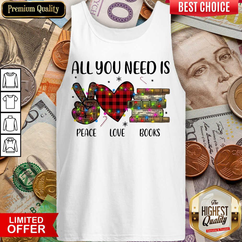 Cute All You Need Is A Peace Love Books Merry Christmas Light Shirt