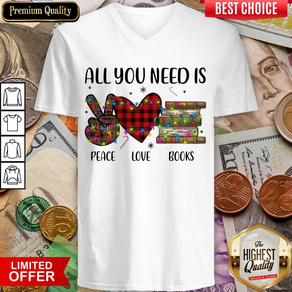 Cute All You Need Is A Peace Love Books Merry Christmas Light Shirt