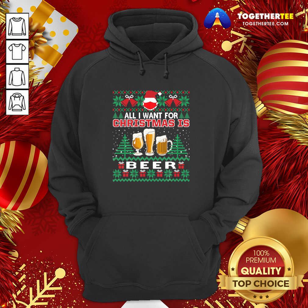 Cute Santa Face Mask All I Want For Christmas Is Beer Funny Ugly Shirt
