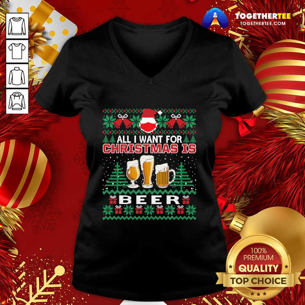 Cute Santa Face Mask All I Want For Christmas Is Beer Funny Ugly Shirt