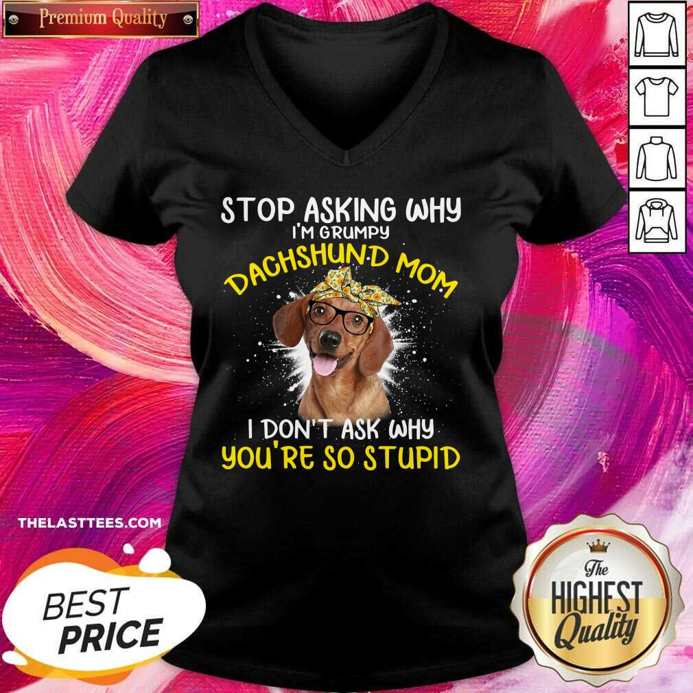 cute-stop-asking-why-im-grumpy-dachshund-mom-i-dont-ask-why-youre-so-stupid-v-neck.jpg