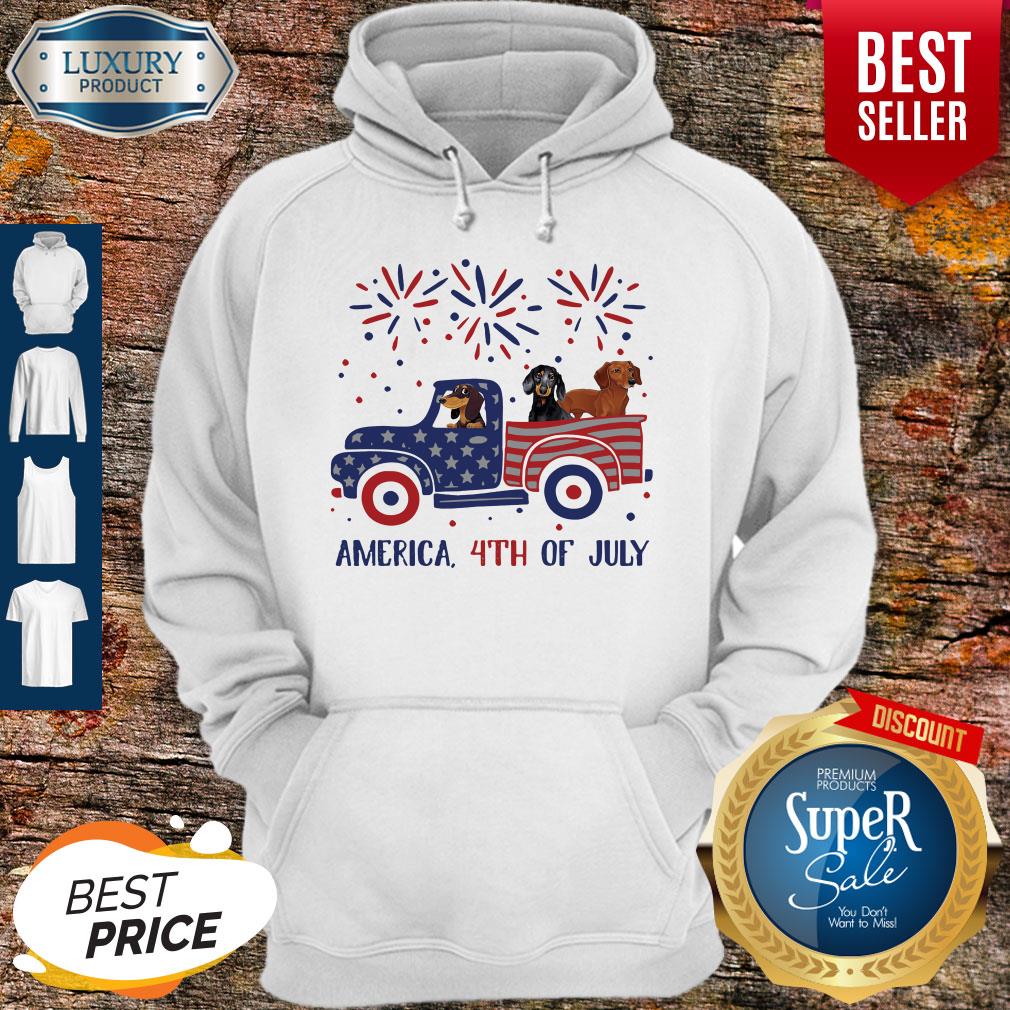 Dachshunds On The Car 4th Of July American Flag Shirt
