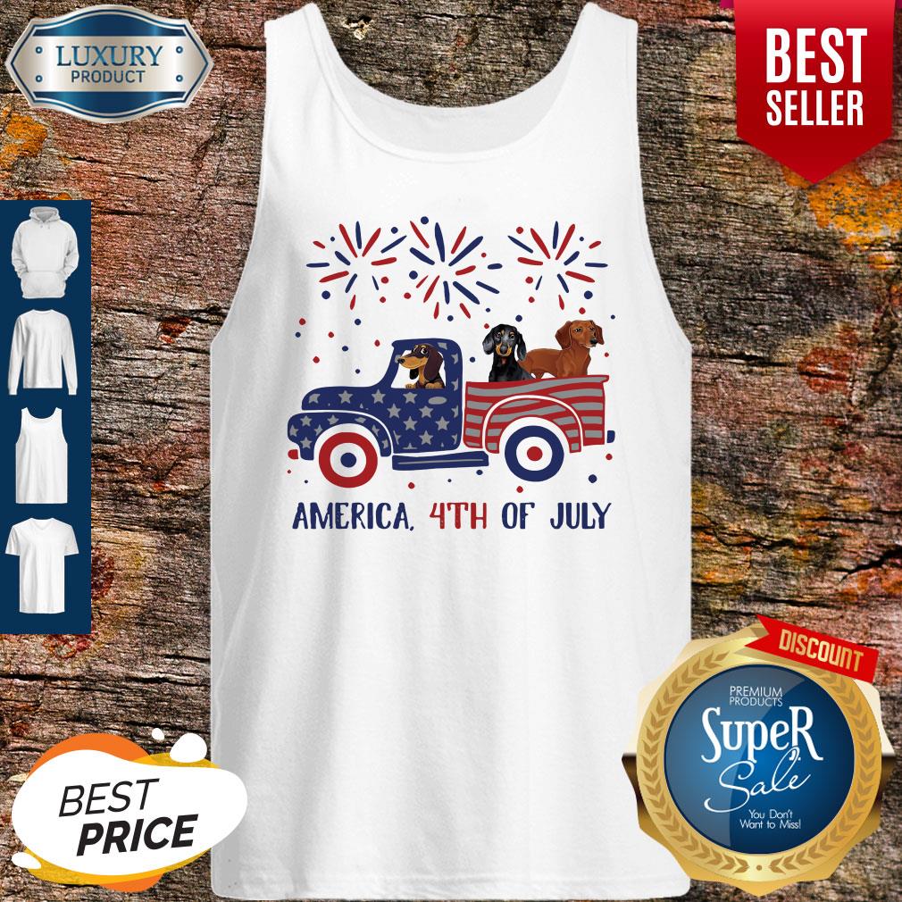 Dachshunds On The Car 4th Of July American Flag Shirt