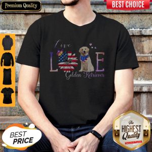 Funny Golden RetRiever Live Love Paw Sunflower American Flag Veteran Independence Day Shirt