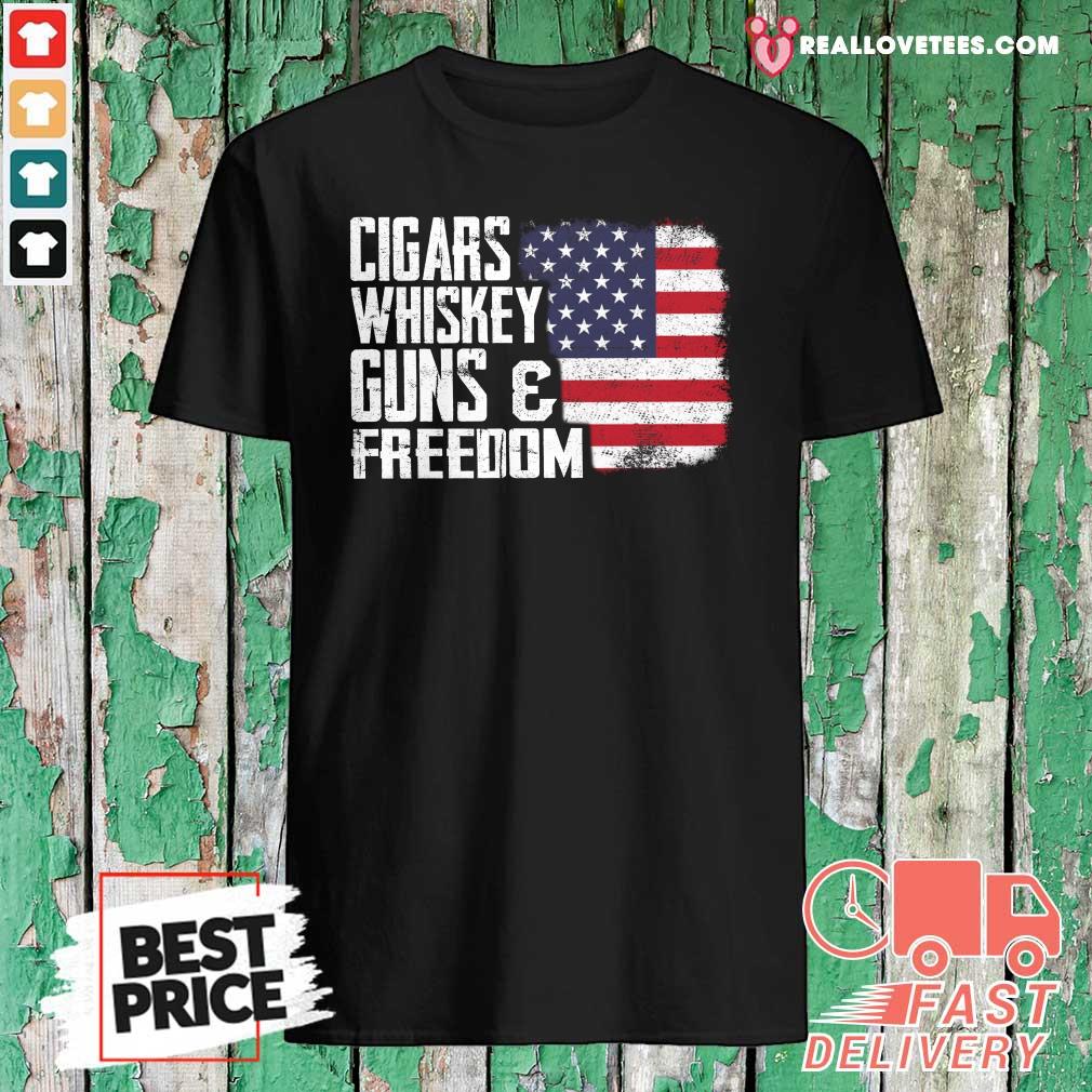 Fantastic Cigars Whiskey Guns And Freedom American Flag Shirt