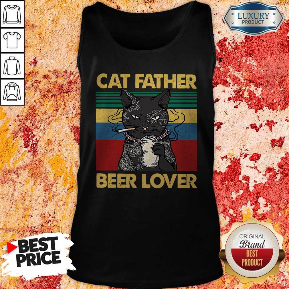 Funny Cat Father Smoking Beer Lover Vintage Retro Shirt