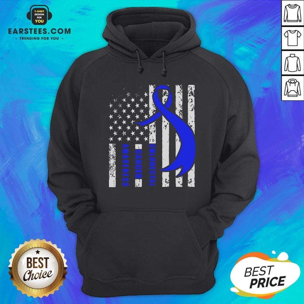 Funny Colorectal Cancer Awareness American Flag Blue Ribbon Shirt