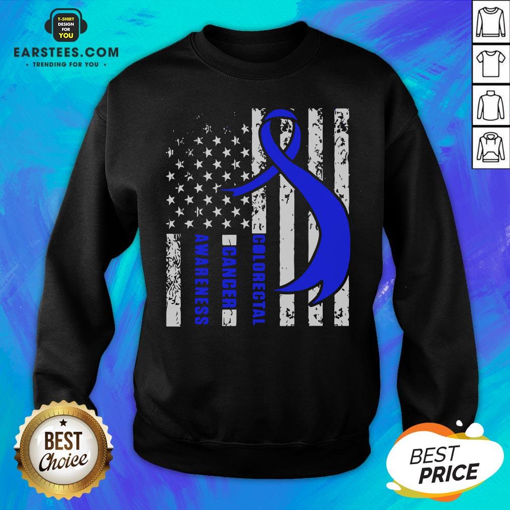 Funny Colorectal Cancer Awareness American Flag Blue Ribbon Shirt
