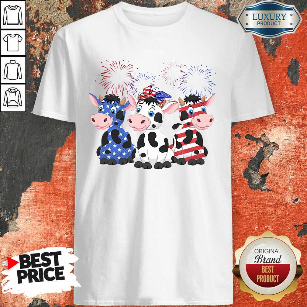 Funny Cows Blue White Red American Flag Shirt
