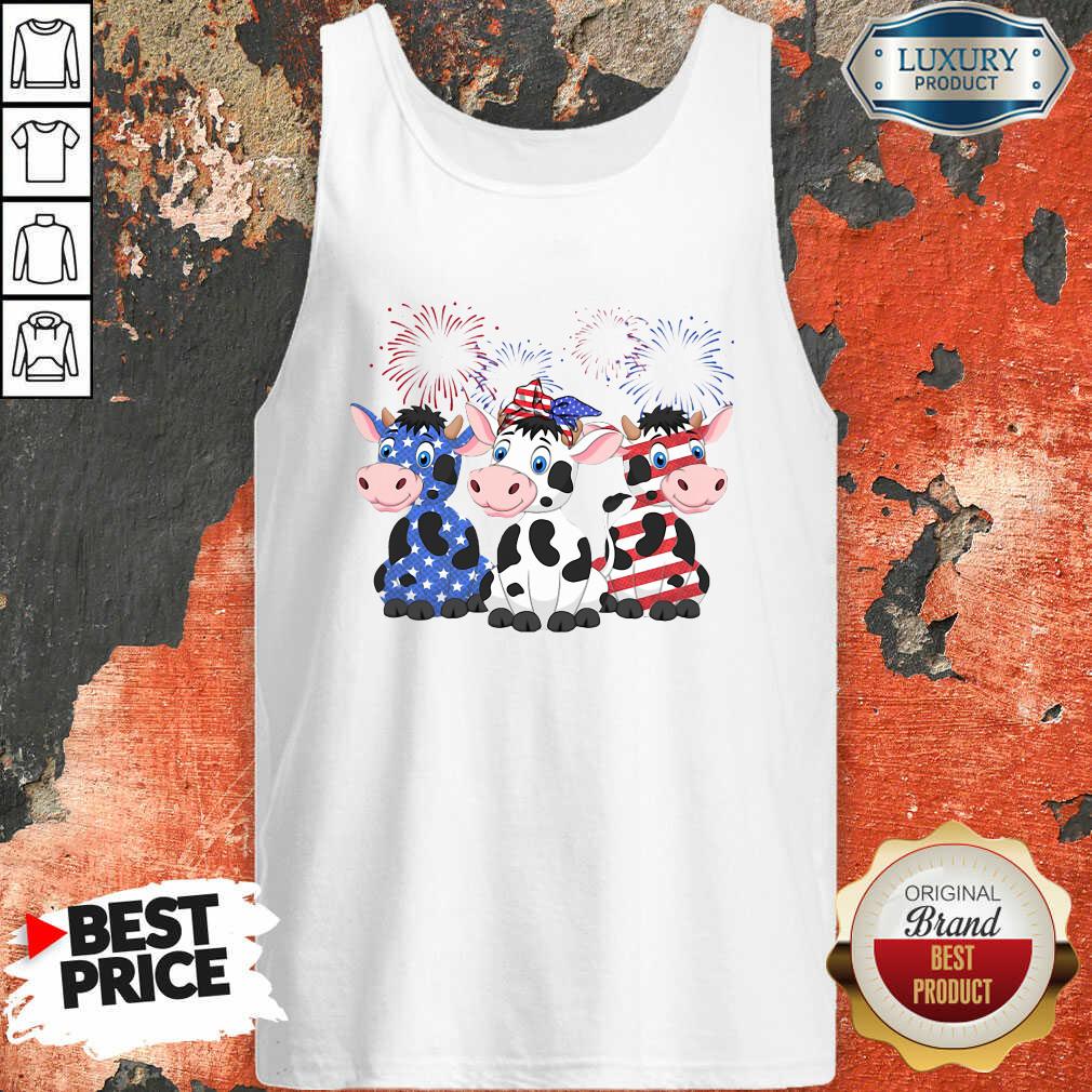 Funny Cows Blue White Red American Flag Shirt