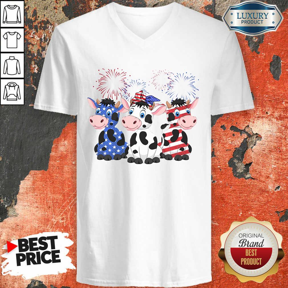 Funny Cows Blue White Red American Flag Shirt