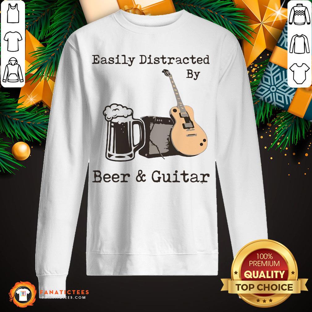 Funny Easily Distracted By Beer And Guitar Shirt