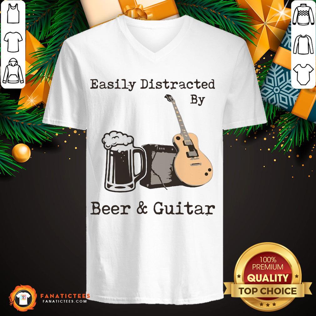 Funny Easily Distracted By Beer And Guitar Shirt