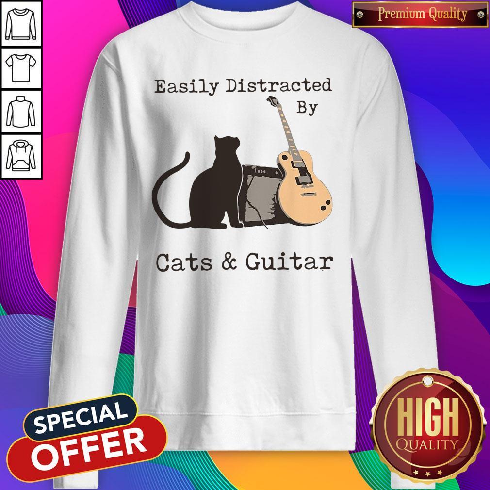 Funny Easily Distracted By Cats And Guitar Shirt