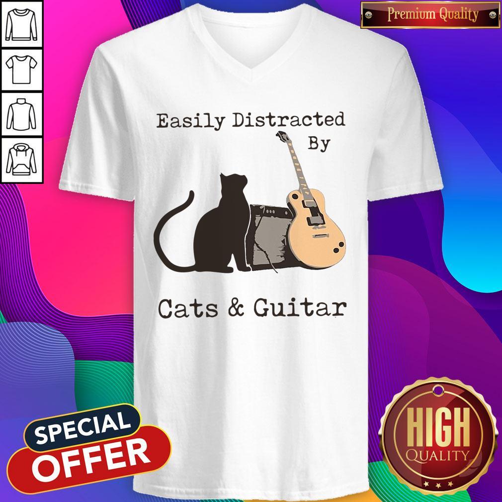 Funny Easily Distracted By Cats And Guitar Shirt