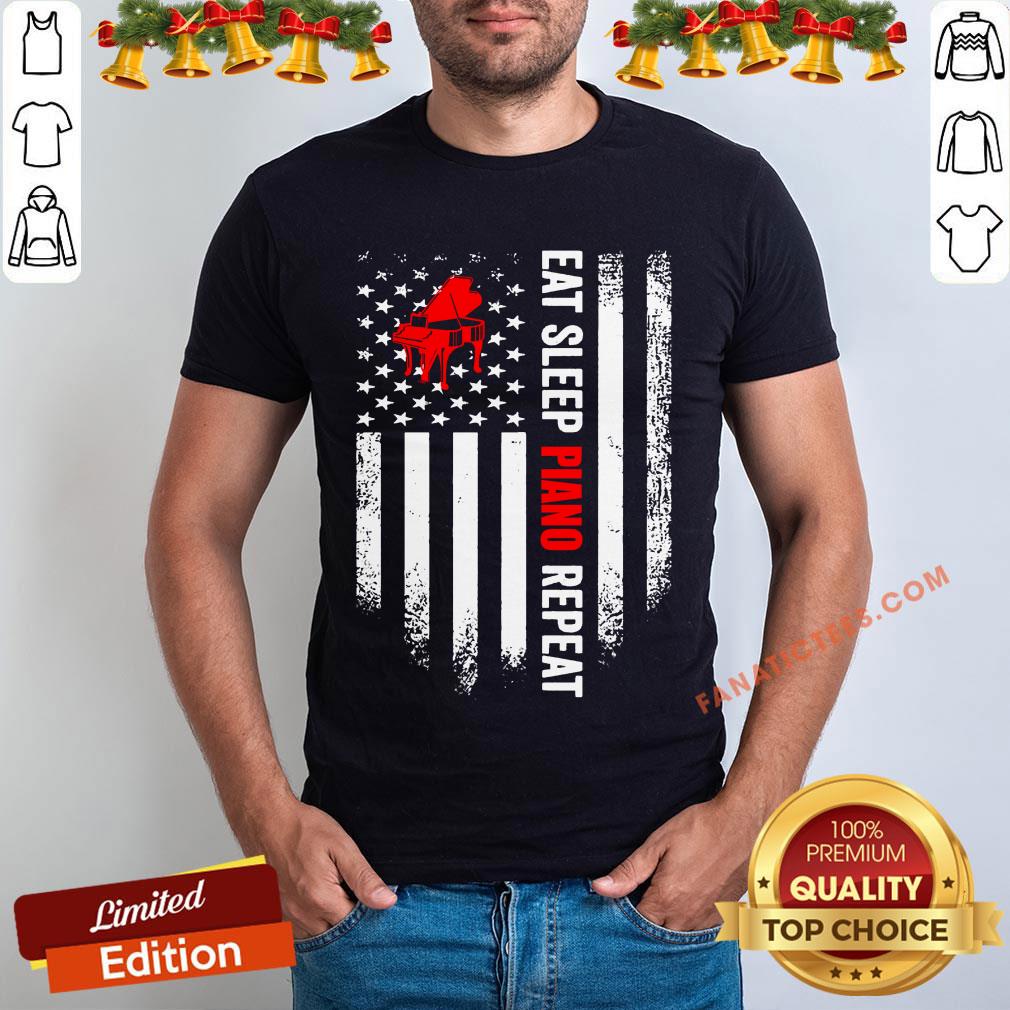 Funny Eat Sleep Piano Repeat Pianist Vintage American Flag Shirt