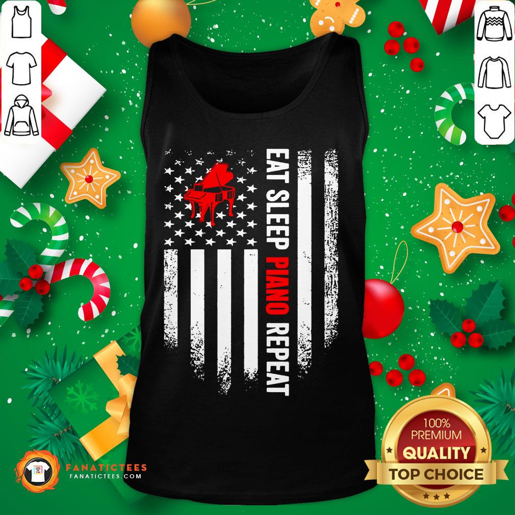 Funny Eat Sleep Piano Repeat Pianist Vintage American Flag Shirt