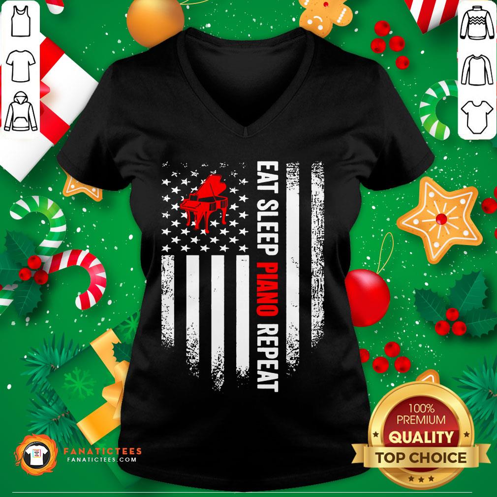 Funny Eat Sleep Piano Repeat Pianist Vintage American Flag Shirt