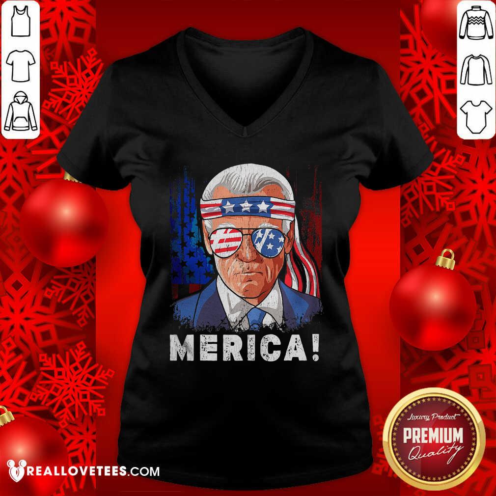 Funny Joe Biden Merica Sunglasses Ribbon American Flag Shirt