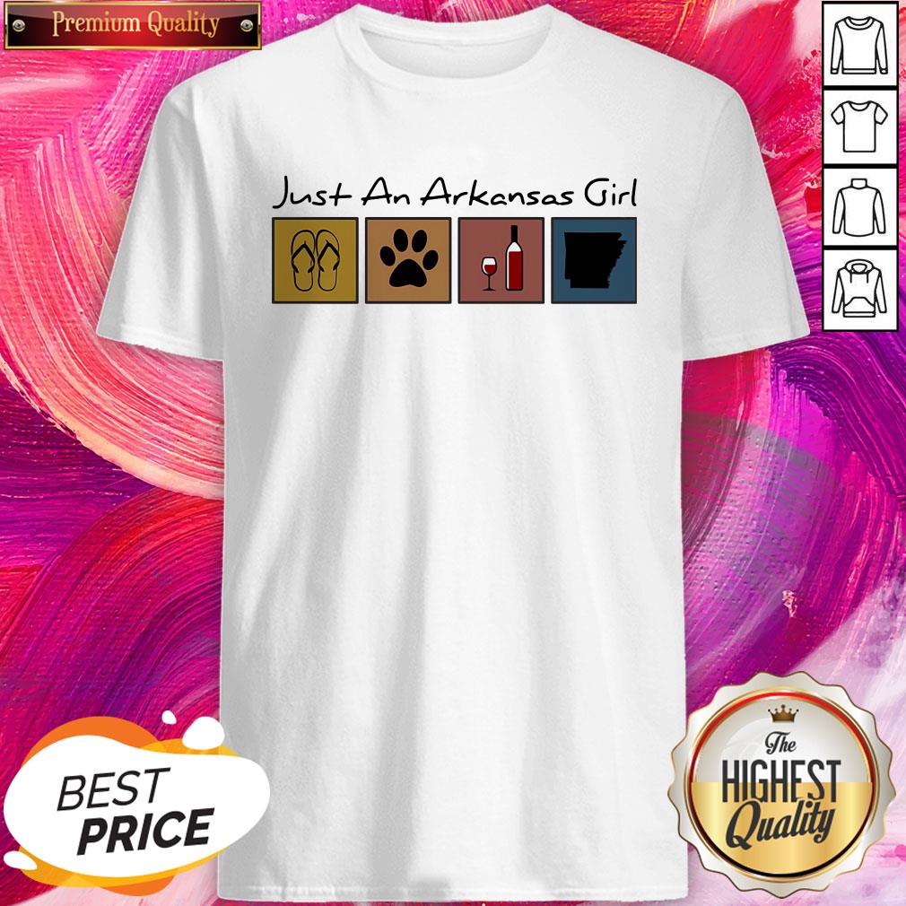 Funny Just An Arkansas Girl Flip Flop Cat Paw Wine Shirt