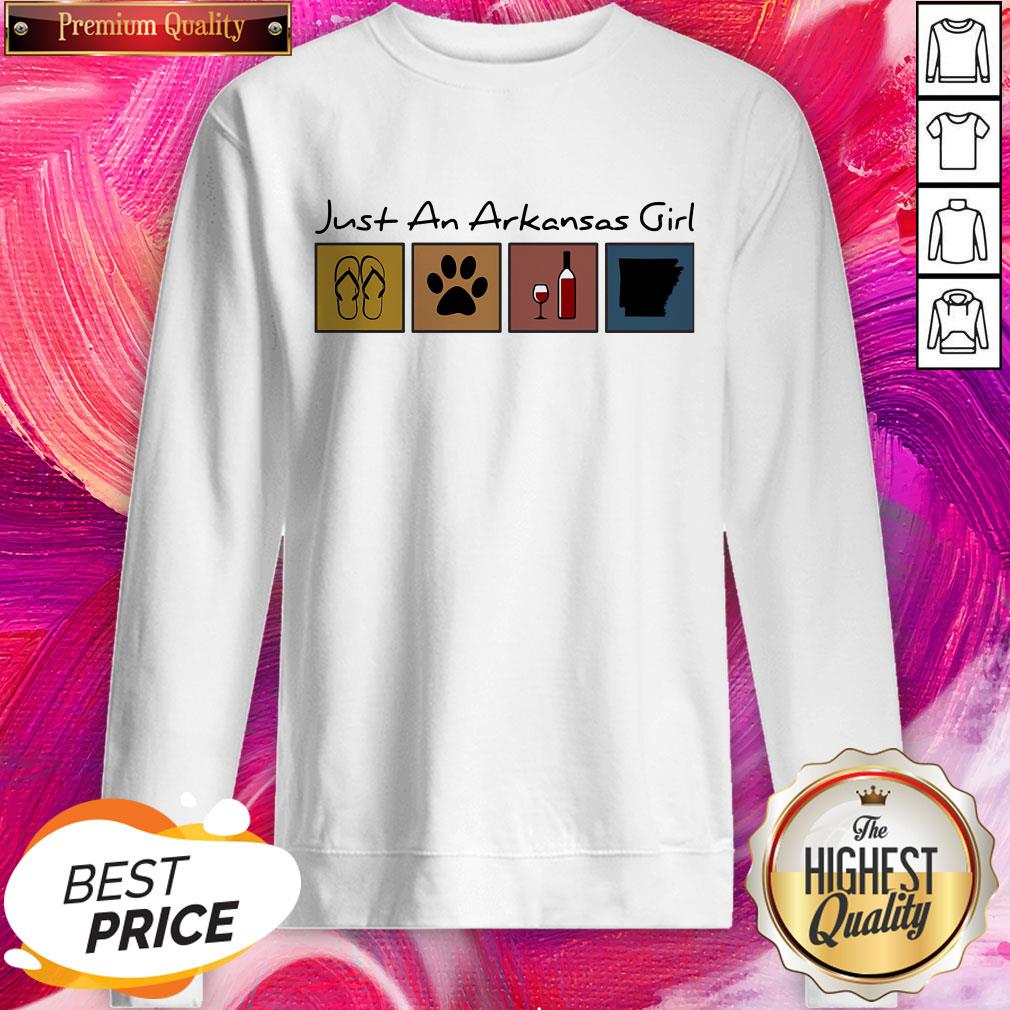Funny Just An Arkansas Girl Flip Flop Cat Paw Wine Shirt