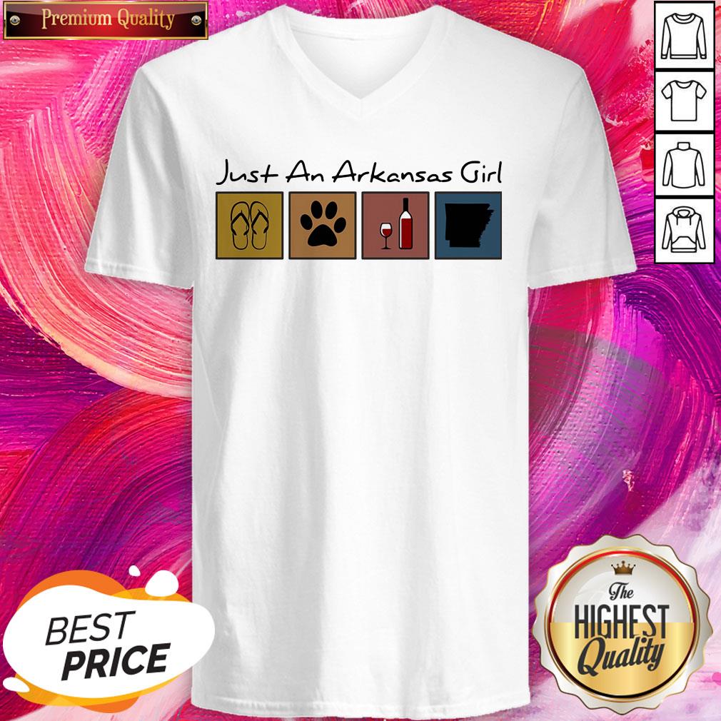 Funny Just An Arkansas Girl Flip Flop Cat Paw Wine Shirt