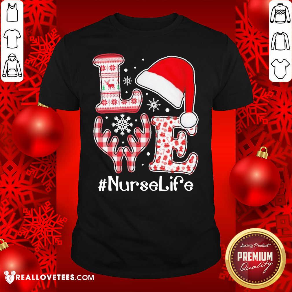 Funny Love Hat Santa And Reindeer #Nurselife Ugly Christmas Shirt