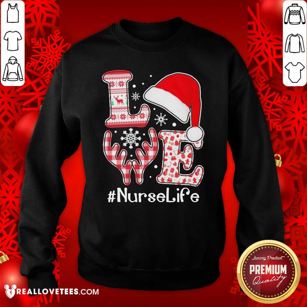 Funny Love Hat Santa And Reindeer #Nurselife Ugly Christmas Shirt