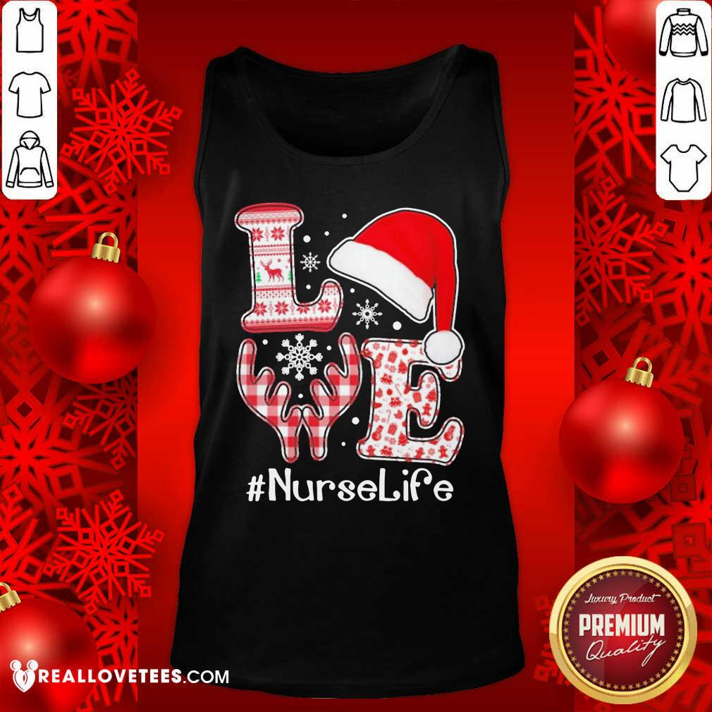 Funny Love Hat Santa And Reindeer #Nurselife Ugly Christmas Shirt