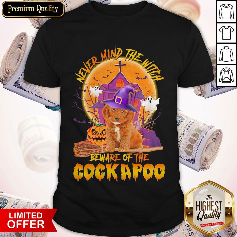 Funny Never Mind The Witch Beware Of The English Cockapoo Halloween Moon Shirt