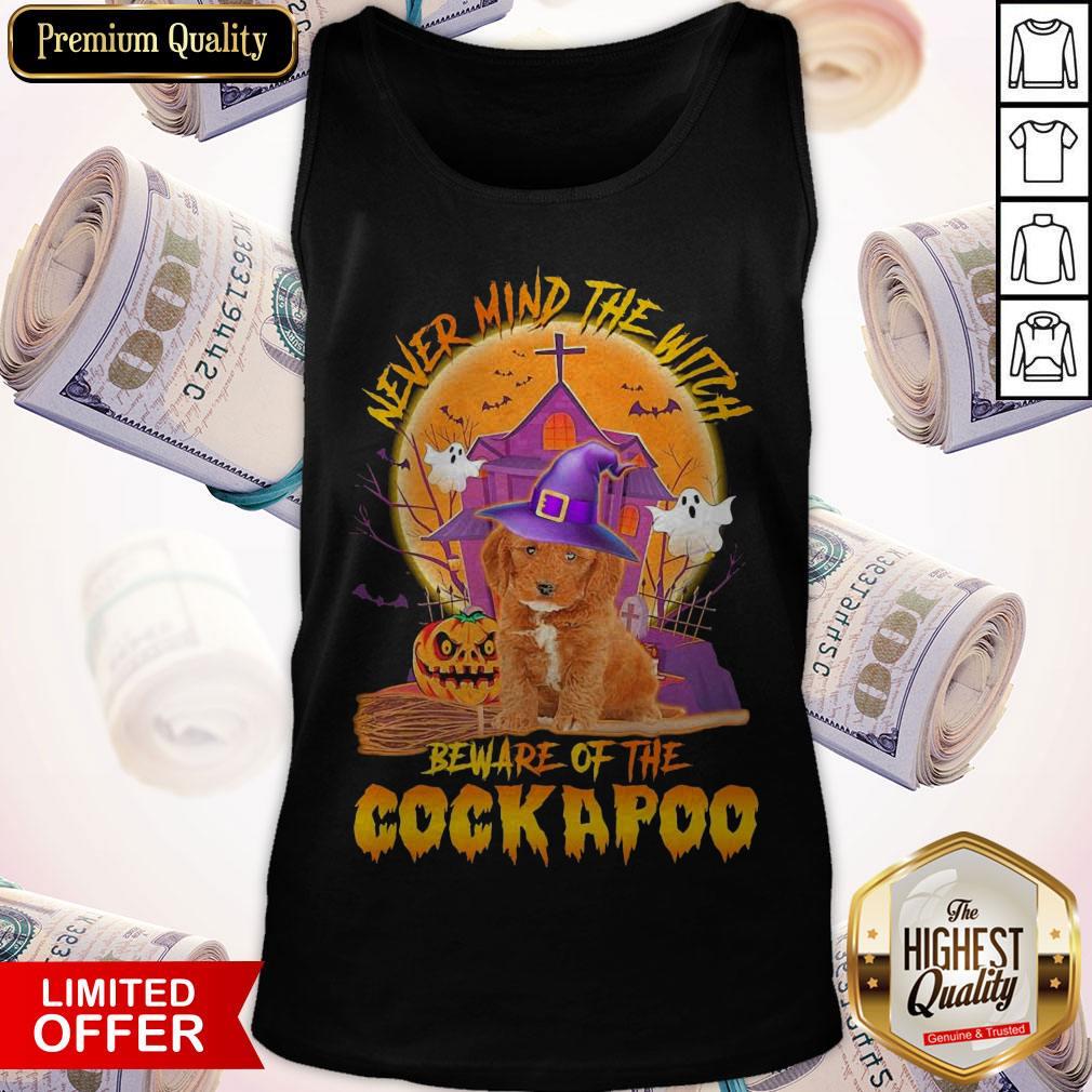 Funny Never Mind The Witch Beware Of The English Cockapoo Halloween Moon Shirt