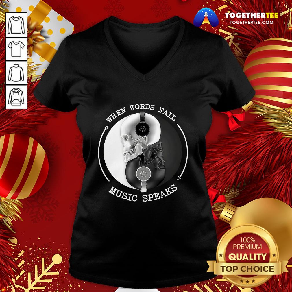 Funny Skull With Headphones When Words Fail Music Speaks Shirt