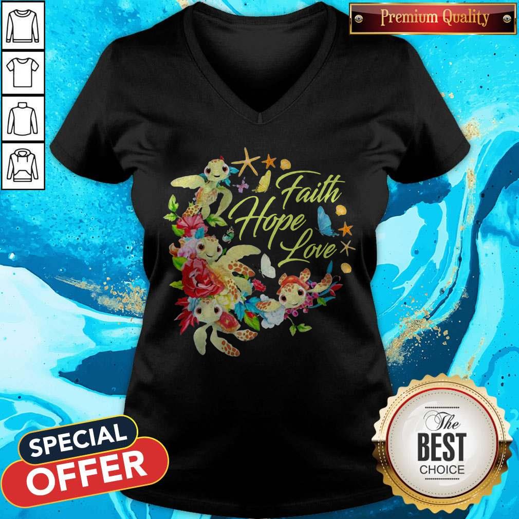 Funny Turtle Faith Hope Love Flowers Shirt