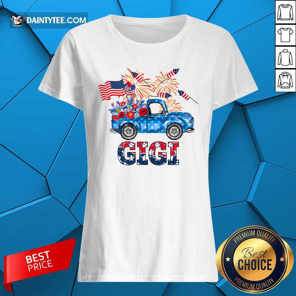 Gigi Flower Pickup Truck American Flag 4th Of July Shirt
