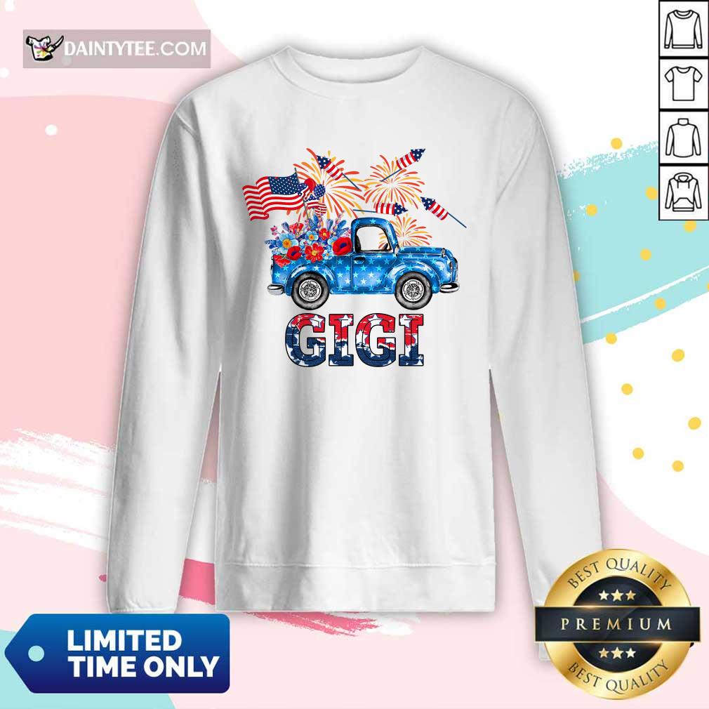Gigi Flower Pickup Truck American Flag 4th Of July Shirt