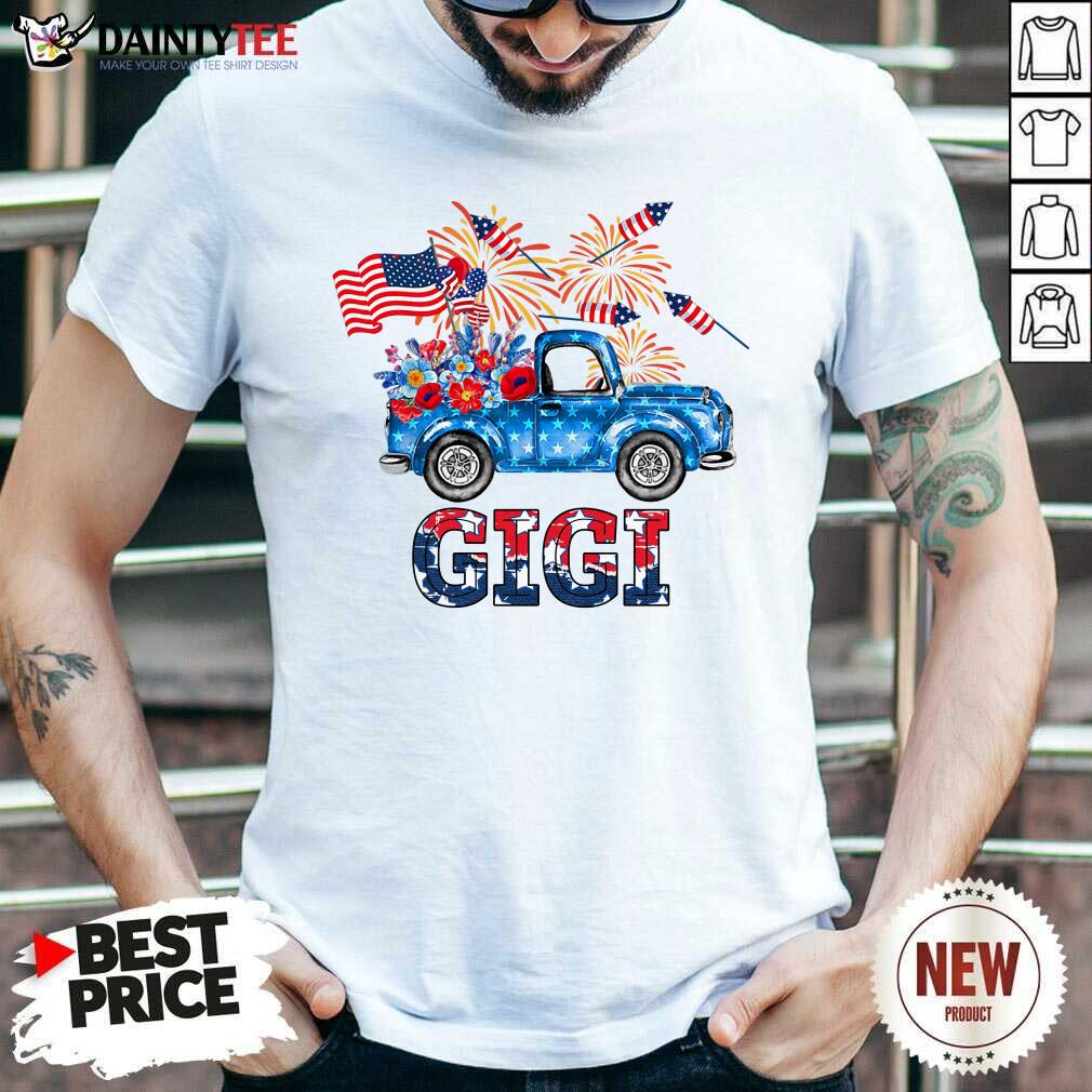 Gigi Flower Pickup Truck American Flag 4th Of July Shirt