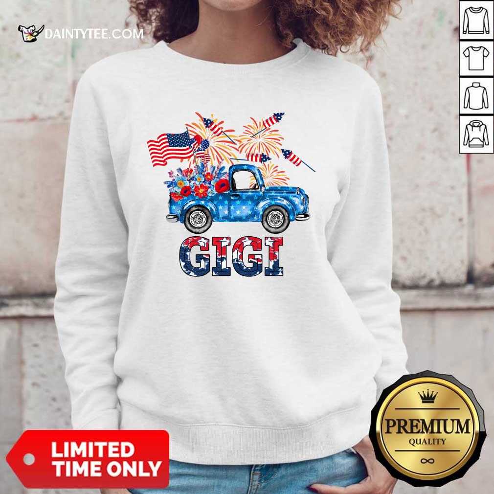 Gigi Flower Pickup Truck American Flag 4th Of July Shirt