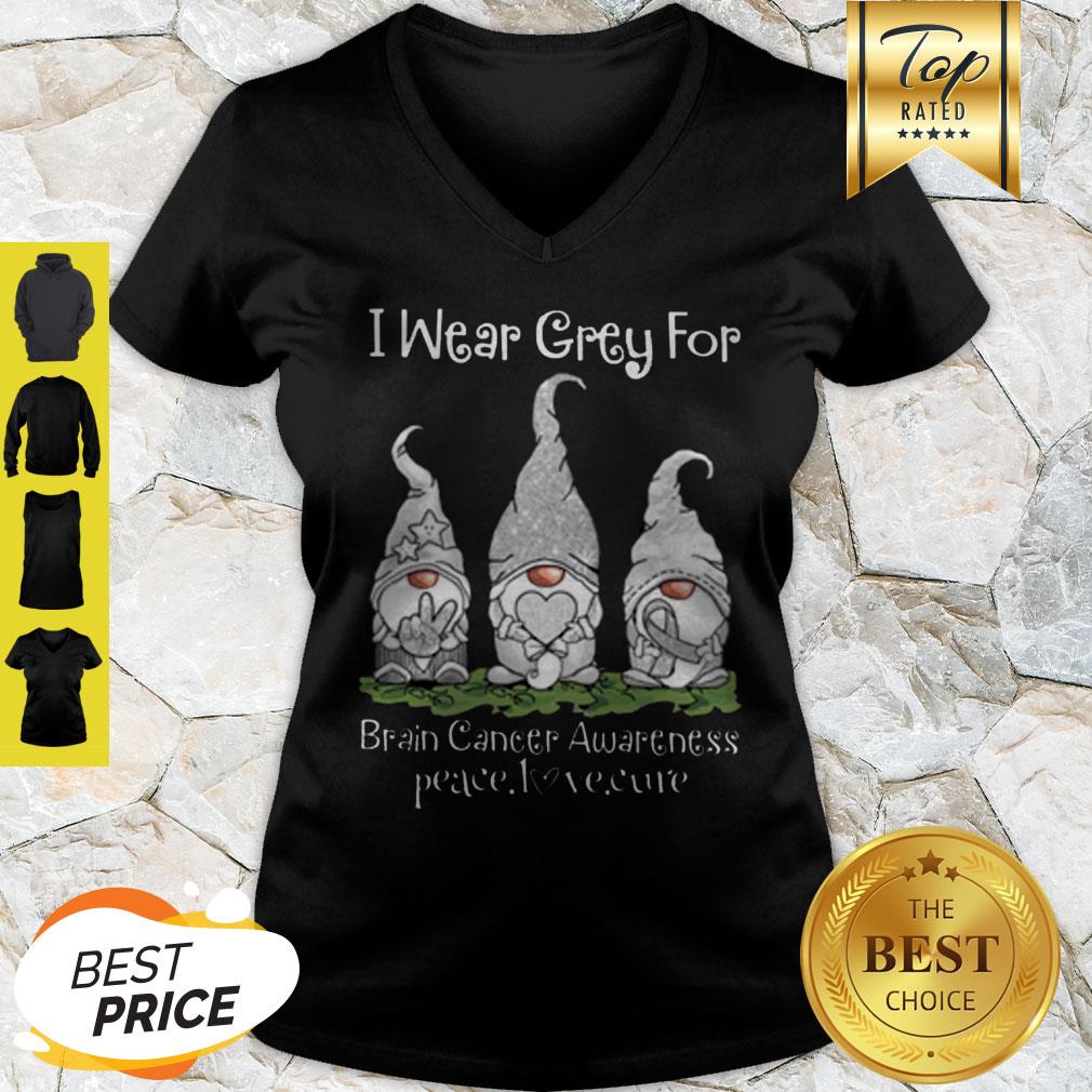 Good Gnome I Wear Grey For Brain Cancer Awareness Peace Love Cure Shirt