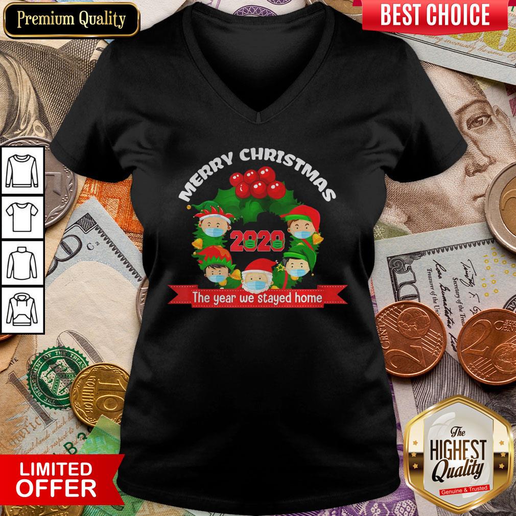 Good Merry Christmas 2020 The Year We Stayed Home Santa Face Mask Shirt