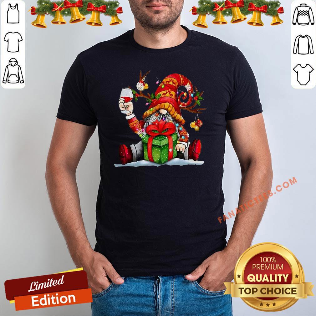 Good Santa Reindeer Gnome Drinking Wine Christmas Shirt