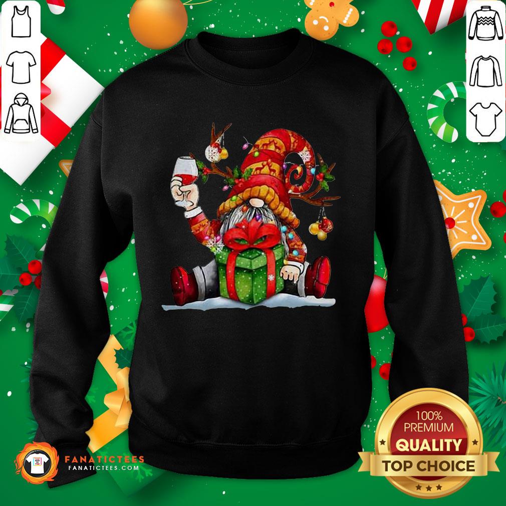 Good Santa Reindeer Gnome Drinking Wine Christmas Shirt