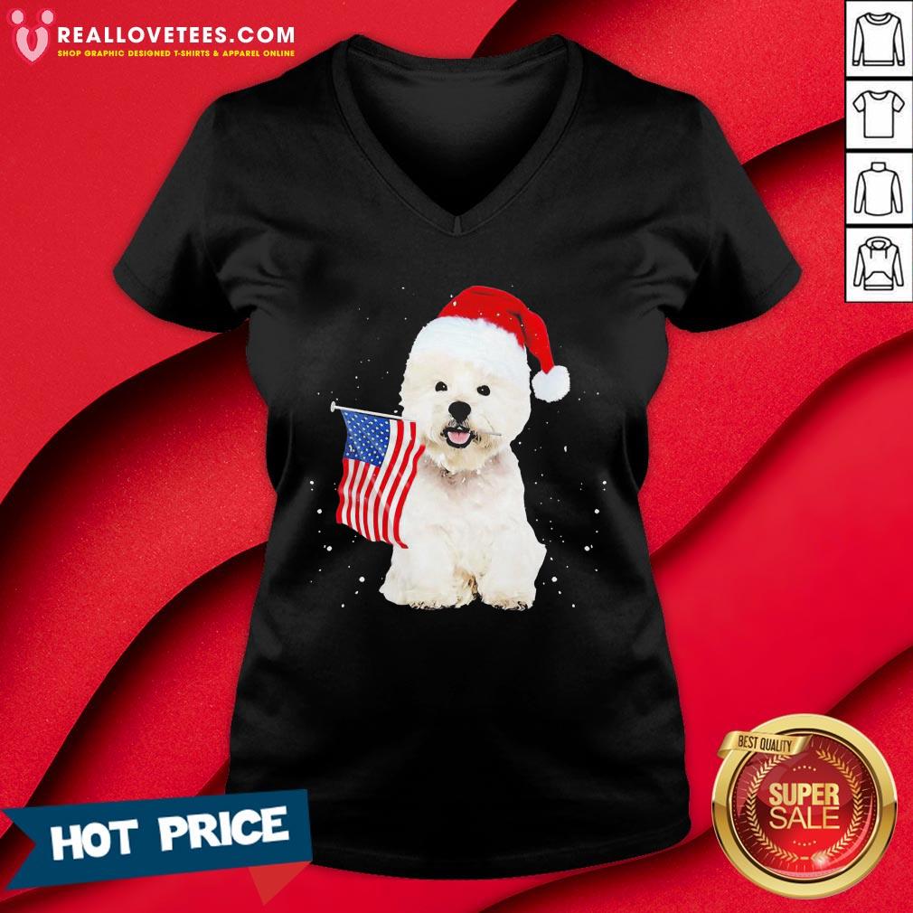 Great Poodle Santa American flag Happy Christmas Shirt