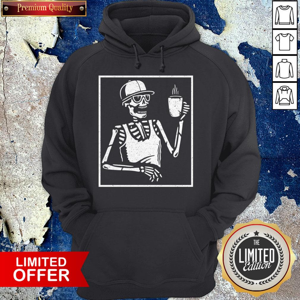 Halloween Coffee Drinking Skeleton Skull Shirt