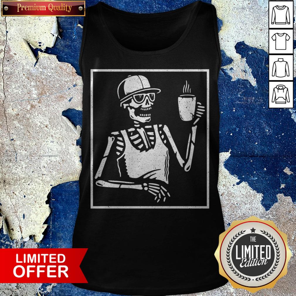 Halloween Coffee Drinking Skeleton Skull Shirt