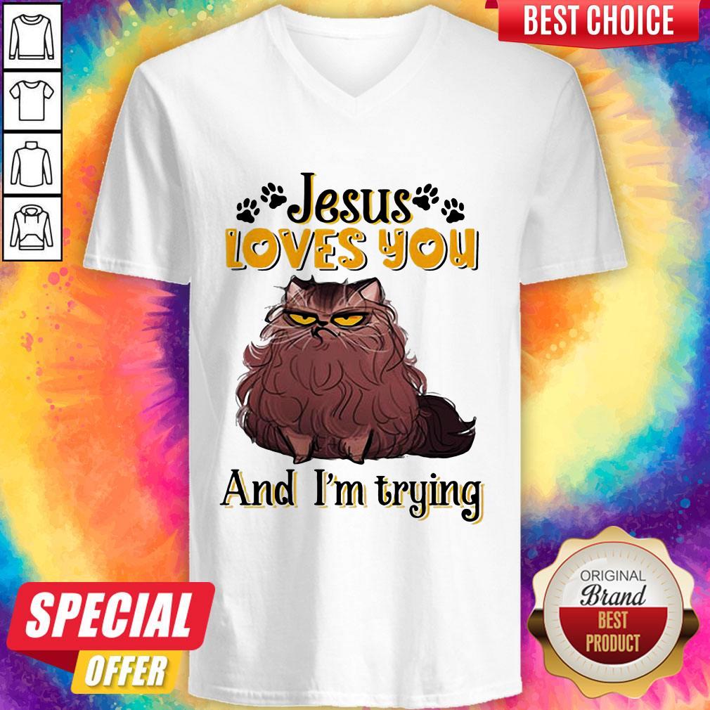 Happy Cat Brown Jesus Loves You And Im Trying Shirt