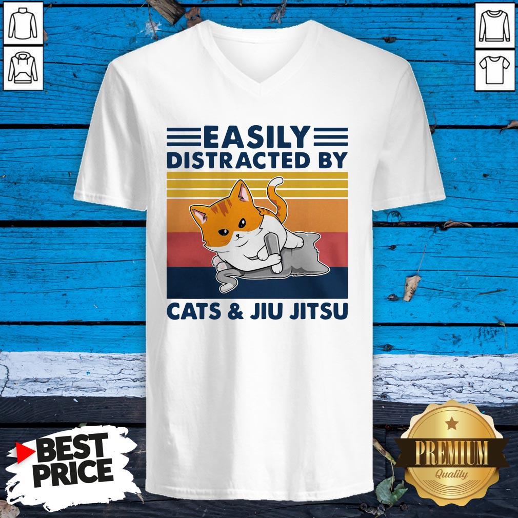 Happy Easily Distracted By Cats And Jiu Jitsu Shirt