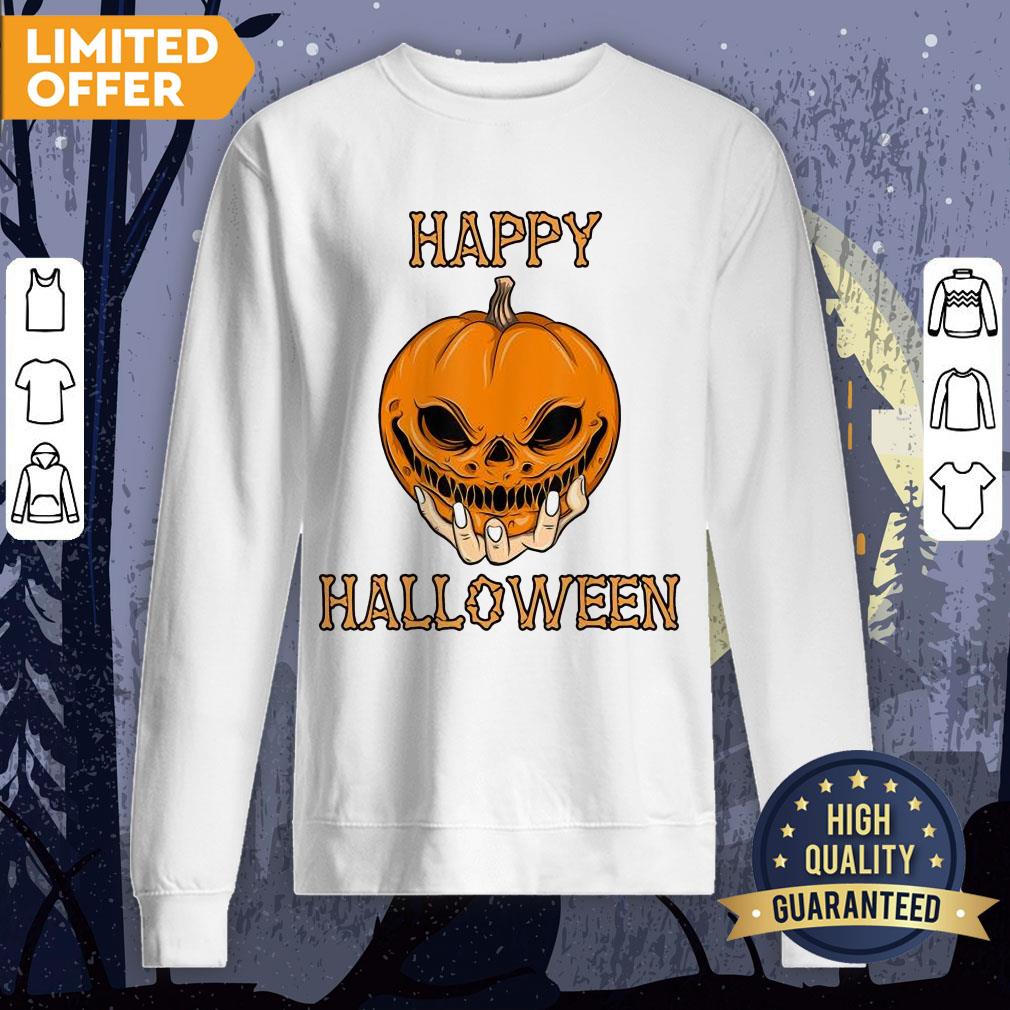 Happy Halloween Shirt Women Men Bones Scary Pumpkin Face T-Shirt