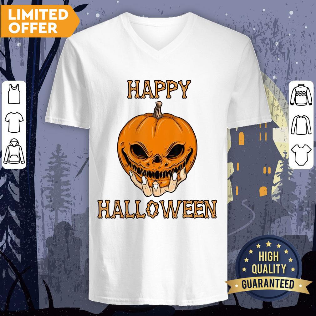 Happy Halloween Shirt Women Men Bones Scary Pumpkin Face T-Shirt