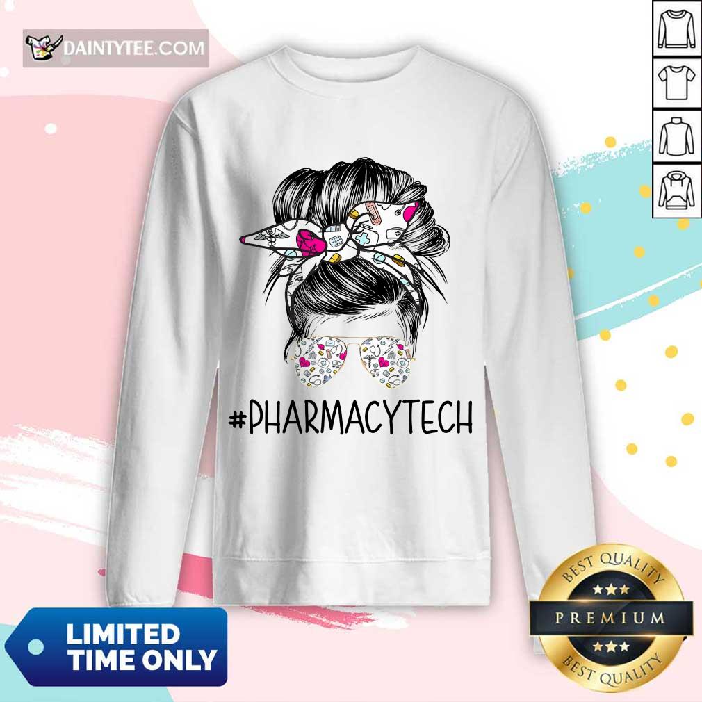 Happy Pharmacy Tech Girl Bun Hair Glasses Shirt