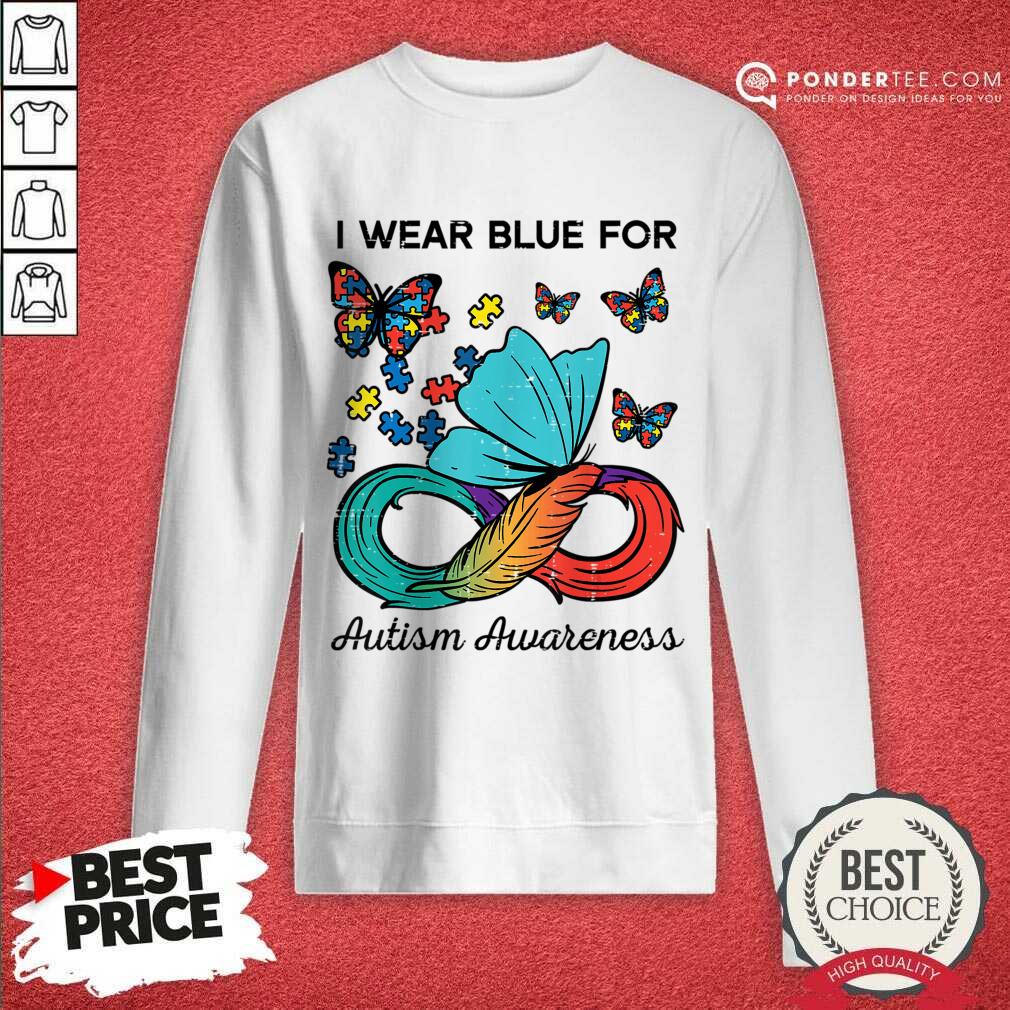 I Wear Blue For Autism Awareness Butterfly Shirt